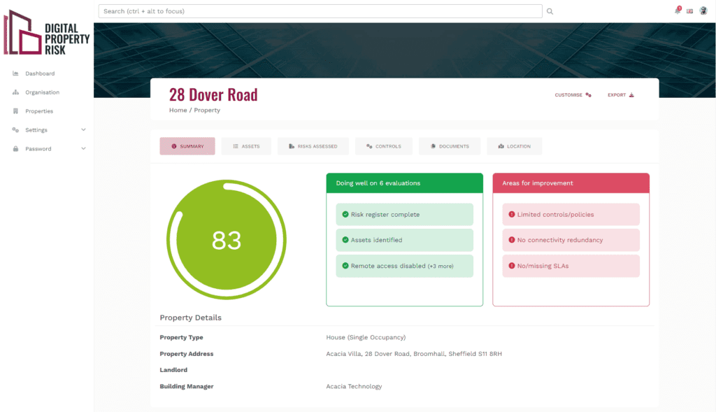 Digital Property Risk risk score screenshot